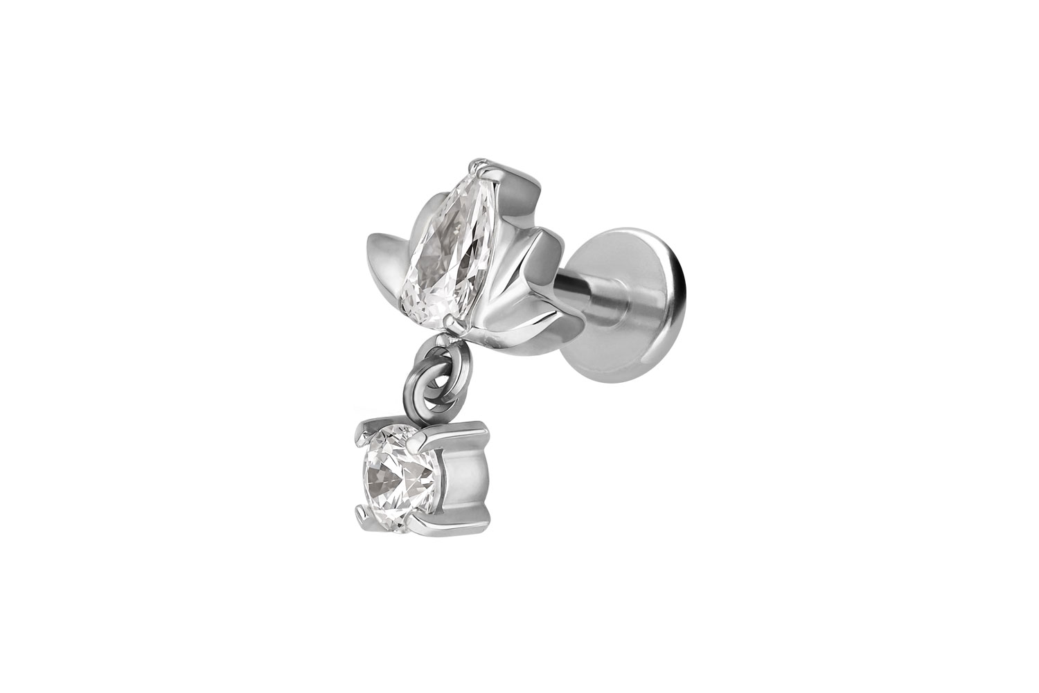 Titan Labret Piercing mit Innengewinde LOTUSBLÜTE + KRISTALL